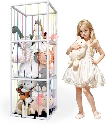 Stuffed Animal Storage Zoo, 58" Tall PVC Tube Stuffed Animal Cage, Extra Large Standing Stuffed Animal Shelf/Holder, Creative Plush Dolls Organizer for Kids Nursery Play Room Bedroom in Saudi Arabia