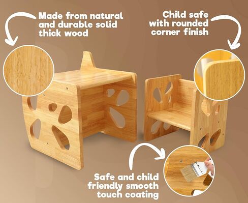 Montessori Weaning Table and Chair Set - Multi-Functional Table and Chair Set for Toddlers 1-3, Wooden Toddler Desk and Chair Set Up to 4 Years Old - Convertible to Rocking Balance Chair in Saudi Arabia