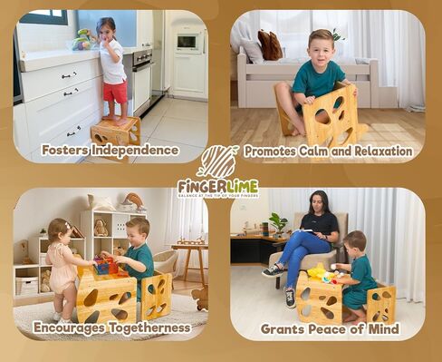 Montessori Weaning Table and Chair Set - Multi-Functional Table and Chair Set for Toddlers 1-3, Wooden Toddler Desk and Chair Set Up to 4 Years Old - Convertible to Rocking Balance Chair in Saudi Arabia