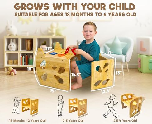 Montessori Weaning Table and Chair Set - Multi-Functional Table and Chair Set for Toddlers 1-3, Wooden Toddler Desk and Chair Set Up to 4 Years Old - Convertible to Rocking Balance Chair in Saudi Arabia
