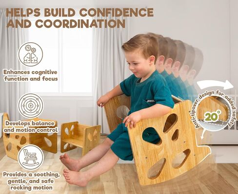 Montessori Weaning Table and Chair Set - Multi-Functional Table and Chair Set for Toddlers 1-3, Wooden Toddler Desk and Chair Set Up to 4 Years Old - Convertible to Rocking Balance Chair in Saudi Arabia