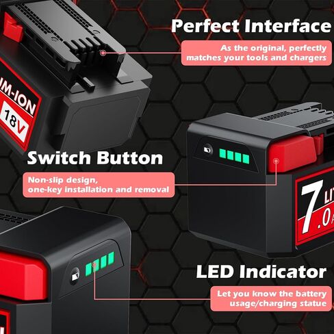 2Pack 18V 7.0Ah Replacement for Milwaukee M18 Battery Compatible with XC 48-11-1815 48-11-1820 48-11-1840 48-11-1850 48-11-1860 Cordless Power Tools in Kuwait