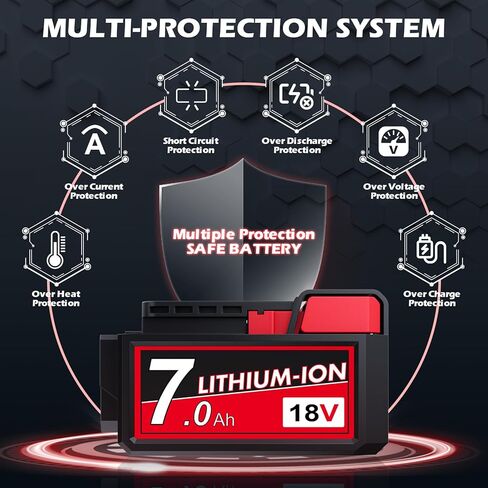 2Pack 18V 7.0Ah Replacement for Milwaukee M18 Battery Compatible with XC 48-11-1815 48-11-1820 48-11-1840 48-11-1850 48-11-1860 Cordless Power Tools in Kuwait