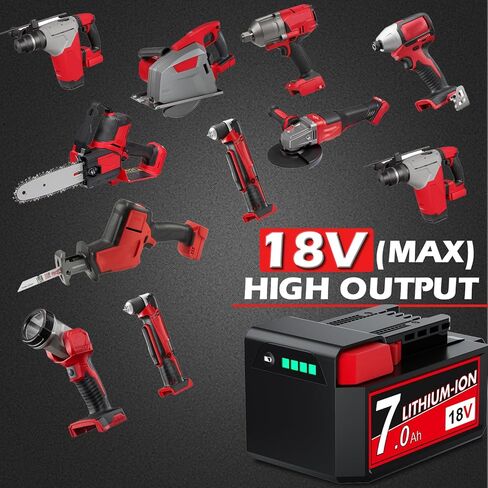 2Pack 18V 7.0Ah Replacement for Milwaukee M18 Battery Compatible with XC 48-11-1815 48-11-1820 48-11-1840 48-11-1850 48-11-1860 Cordless Power Tools in Kuwait