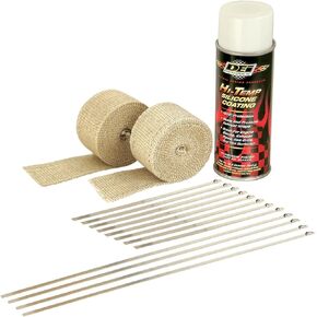 Design Engineering 010330 Motorcycle Exhaust Pipe Wrap Kit with Hi-Temp Silicone Coating Spray - Black Wrap/Black Spray