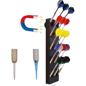 YYST Magnetic Dart Holder/Stand/Caddy/Display/Rack/Wall Mount - Hold 15 Steel or Soft Tip Darts – Black W Rubber Coated Magnets