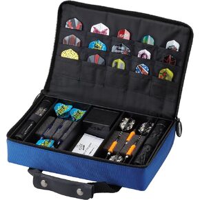 Classic Nylon Dart Carrying Case for Steel and Soft Tip Darts, Holds 12 Darts Numerous Other Accessories via Generous Storage Pockets, Tubes and Boxes, Blue, 1