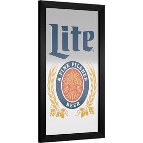 Trademark Global Wall Mirror - Ready-to-Hang Miller Lite Black Framed Rectangle Mirror - for Pub, Game Room, Garage or Home Bar