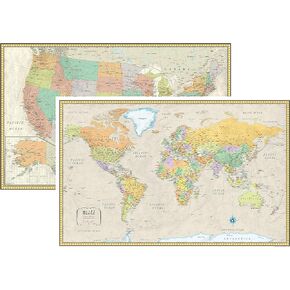 RMC 32" x 50" Signature United States USA and World Wall Map Set (Laminated)