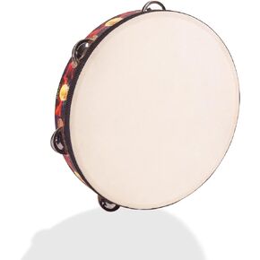 Tambourine, GECKO Hand Held Drum Bell Birch Metal Jingles Percussion Great Gift for Birthday, Christmas 10 inch