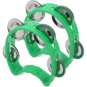 Cheerock Pack of 2 Plastic Percussion Handheld Tambourines with 4 Jingle Bells, Pink Mini Hand Bell Percussion, Musical Rhythm Instruments for Kids, Adults, School and Party