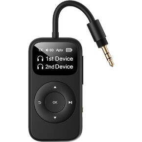 SoundSync Pro Bluetooth Transmitter & Receiver for Airplane, Easy Setup Bluetooth Audio Transceiver for 2 BT Devices, Volume Control, RCA for TV
