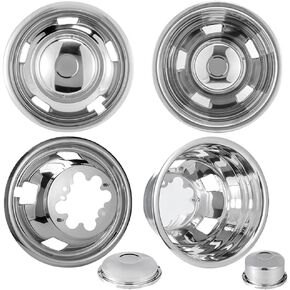 19F6 19.5" Polished Stainless Steel Dually Wheel Simulator,4pc Durable and Nice looking Bolt On Hubcaps,10 Lug 5 Hand Hole Wheel Cover fit for 2008-2023 Dodge Ram4500/5500 Truck
