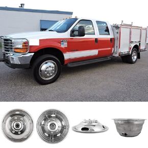 4pcs 16" Polished Stainless Steel Dually Wheel Simulators, Nice Looking Bolt On 8 Lug 4 Hand Hole Hubcaps Fit for 1999-2002 Ford F350 Truck 16F8