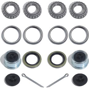 2 Sets 2000-2200 LB Boat Trailer Axle Bearing Kits, L44649 / L44610 Bearing Kits, 12192TB Grease Seals, 1.98" Dust Covers and Rubber Plugs, Cotter Pins for 1-1/16 Inch Axles Trailer Wheel Hub