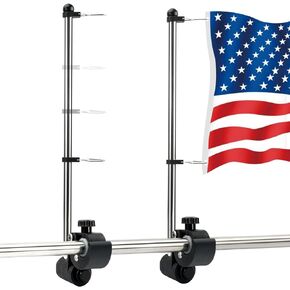 Marinebaby Adjustable Boat Flag Pole, 316 Stainless Steel Rail Mount Boat Pulpit Staff (7/8" - 1-1/4 "), Easy to Set Boat Flag Holder for Truck and Yacht (2 PCS)