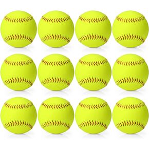 12 Pack Sports Practice Softballs, Official Size and Weight Slowpitch Softball, Unmarked Leather Covered Youth Fastpitch Softball Ball Training Ball for Games, Practice and Training