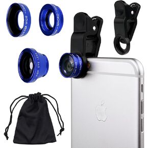 Universal 3in1 Cell Phone Camera Lens Kit for Smartphones Including - Fish Eye Lens / 2 in 1 Macro Lens & Wide Angle Lens/Universal Clip/Carry Pouch/Microfiber Cleaning Cloth