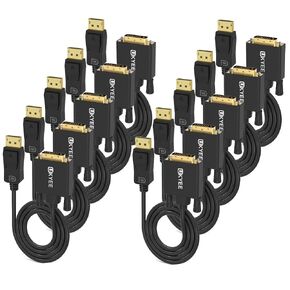 Displayport to DVI Cable 6ft 10-Pack, Display Port (DP) to DVI Adapter Cord Male to Male Compatible with Computer,Laptop,PC,Monitor,Projector,HDTV -Black