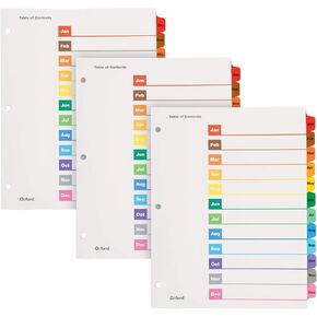 Oxford OneStep Binder Dividers, Dividers for 3 Ring Binder, Monthly Divider Sets, 12 Tabs, Jan-Dec, Customizable Table of Contents, Reversible Multicolor Tabs, 3 Sets (89401)