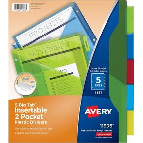 Avery Dividers for 3 Ring Binders, 8-Tab Binder Dividers, Two-Pocket Plastic Binder Dividers, Insertable Big Tabs, Multicolor, 3 Sets (71907)