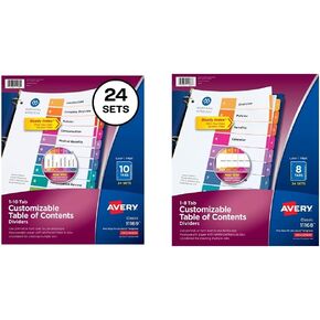 12 فواصل علامات تبويب من Avery لـ 3 مجلدات حلقية، جدول محتويات قابل للتخصيص، علامات تبويب متعددة الألوان، 6 مجموعات (11196) in Kuwait