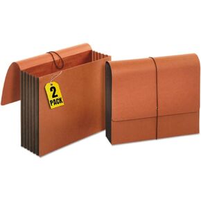 1InTheOffice Expanding File Wallet with Flap and Cord Closure, 5-1/4" Expansion, Letter Size, Redrope, 2 Pack
