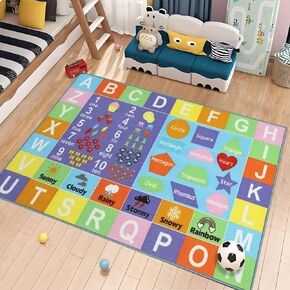 Kids Rug for Learning Alphabet,Numbers,Shapes,Weather,Planets,Kid Area Rug,Non Slip Play Mat for Children Playroom,Classroom,Bedroom,Toddler,Nursery,5'0 x 6'6 Feet