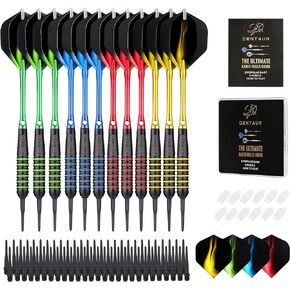 12 Pack Soft Tip Darts, Professional 18 Gram Plastic Tip Dart Sets with 4 Colors Premium Aluminum Shafts 100 Dart Tips 16 Dart Flights and Dart Case for Electronic Dart Board