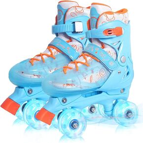MammyGol Roller Skates for Girls Kids Boys, 4 Sizes Adjustable Quad Toddler Skates Indoor Outdoor Ages 3-8, Pink Blue Purple Green