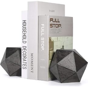 Ambipolar Geometric Decorative Ball Shaped Bookends, Modern Cast Iron Black Bookends for Office Desk, Book Shelf, Room Decor, Home Office, Book Stand or Organizer, Set of 2. Antique Black