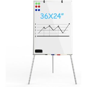 Easel-Style Dry Erase Boards,Magnetic Whiteboard 48 x 36 Inches, Height Adjust Double Sides White Board on Wheels, Dry Erase Board Easel with Stand for Office, Home & Classroom (White)