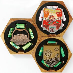 Medal Hanger Display Honeycomb Holder for Wall, Artistic Showcase Wooden Frame Medal Case with Strong Magnetic Wall-Mounted Hexagon Combination Stand, for Sports Marathon Championships, Brown