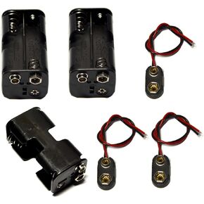 3 Pcs 4 x 1.5V (6V) AA Battery Holder Leads with 3 Pcs 9V I Type Snap Connector Plastic Housing Two Layers Battery Case