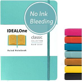 IDEALOne Journal Notebook Lined Classic Hardcover – Work, Home, School, 5.7 x 8 inches, 7mm wide college ruled,160 pages, 100GSM Thick Paper, Elastic Band, Ribbon Bookmark, Black