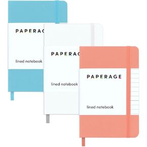PAPERAGE Lined Pocket Journal Notebook, 2 Pack, (Black), 160 Pages, Small Notebook, 3.6 inches x 5.6 inches - 100 GSM Thick Paper, Hardcover