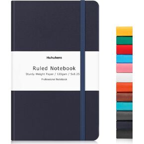 Huhuhero Lined Journal Notebook, Ruled Notebook for Work, 5.25"×8.25", Hardcover Leather Journal for Writing Journaling Men Women, 120Gsm Thick Paper Notebook, Office School Supplies (1,Matte Black)