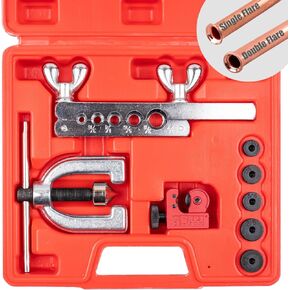 Clatoon Brake Line Double & Single Flaring Tool Kit with Tubing Cutter, Brake Line Repair Kit for Copper, Aluminum, Brake Line and Brass Tubing, Flare Tool kit Includes 5 Adapters, 45 Degrees