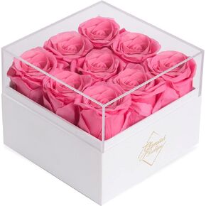 GLAMOUR BOUTIQUE Preserved Roses in a Box - Valentines Day Gifts for Her, wife & Mom, 16-Piece Rose Forever Flowers Decor for Birthday Gift, Get Well Flower Bouquet Cased in White Box with Cover - Red