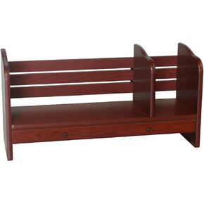 Proman Products Renaissance Desktop Red Wood Book Rack Adjustable with Drawer, 24" W x 8" D x 12" H, Reddish Walnut