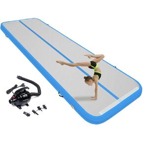 GYUEM 13ft/16ft/20ft Inflatable Air Gymnastics Mat Training Mats 4.3ft Widening 4 inches Thickness Gymnastics Tracks with Electric Air Pump for Home Use/Training/Cheerleading/Yoga/Water