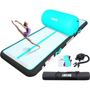 10ft /13ft Gymnastics Mat with Air Roller Tumbling Barrel Back Somersault Backbend Trainer for Inflatable Gymnastics Springboard Back Handspring Equipment, with Electric Pump