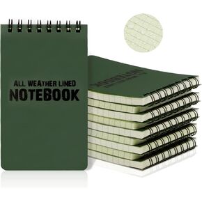 RETON 10 Pack Waterproof Notebook, 3 x 5 Inches Pocket Notepad, All-Weather Memo Pads with Top-Spiral, Tactical Steno Pads with Grid for Outdoor Activity Recording (Army Green)