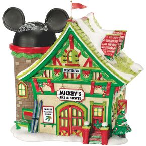 Department 56 Porcelain Disney Village Mickey's Ski Chalet Lit House, 6.5 inch