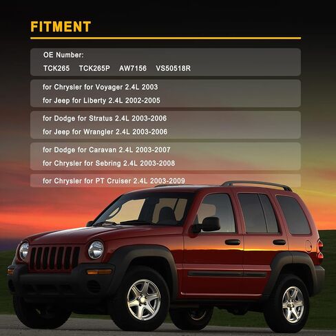 طقم حزام التوقيت ومضخة مياه مع حشية متوافقة مع TCK265 2003-2009 لكرايسلر لـ PT Cruiser 2.4L 2003-2006 لدودج لستراتوس 2.4L 2002-2005 لسيارة جيب ليبرتي 2.4L in Kuwait