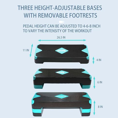 Exercise Step, 26.5-Inch Pedals with 4-Inch and 6-Inch and 8-Inch Height Adjustable Lifters, Women's Home Gym Aerobics Equipment, Adjustable Aerobics Pedals, Stepped Platforms for Workouts in Saudi Arabia