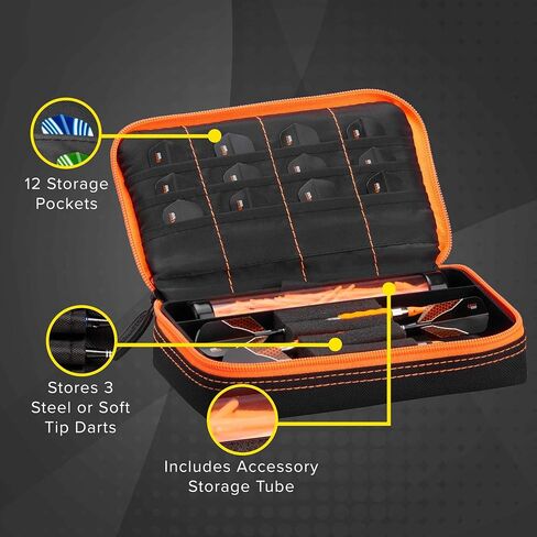 Casemaster Plazma Dart Case for Soft and Steel Tip Darts, Holds 3 Darts and Features Built-In Storage Tube and Pockets for Flights, Tips, Shafts, and Personal Items in Saudi Arabia