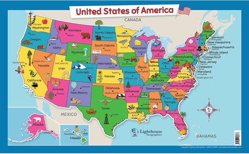 USA Wall Map for Kids with Illustrations- United States Poster Map for Home or Classroom, (18" x 29" Laminated) in Saudi Arabia