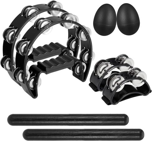 GGSTDDUP 8 Pcs Tambourines for Adults,Foot Tambourine Hand Held Half-Moon Tambourine with Egg Shakers and Wood Rhythm Sticks,Musical Instrument Toys Set for School Party Concerts Supplies in Saudi Arabia