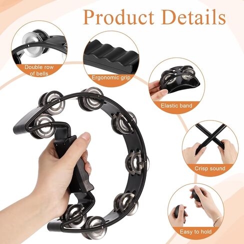 GGSTDDUP 8 Pcs Tambourines for Adults,Foot Tambourine Hand Held Half-Moon Tambourine with Egg Shakers and Wood Rhythm Sticks,Musical Instrument Toys Set for School Party Concerts Supplies in Saudi Arabia